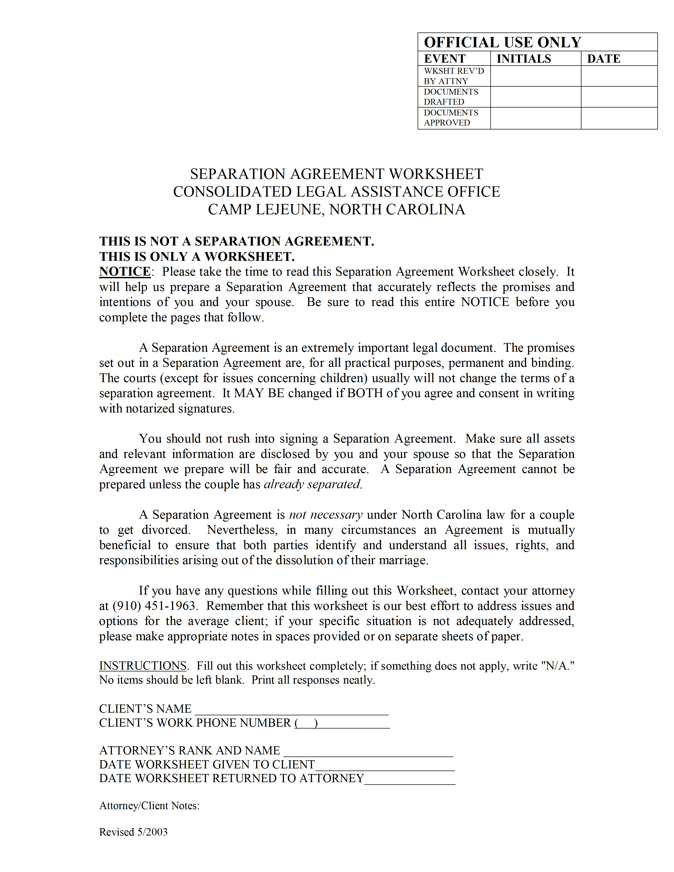 Separation Agreement Template Free
