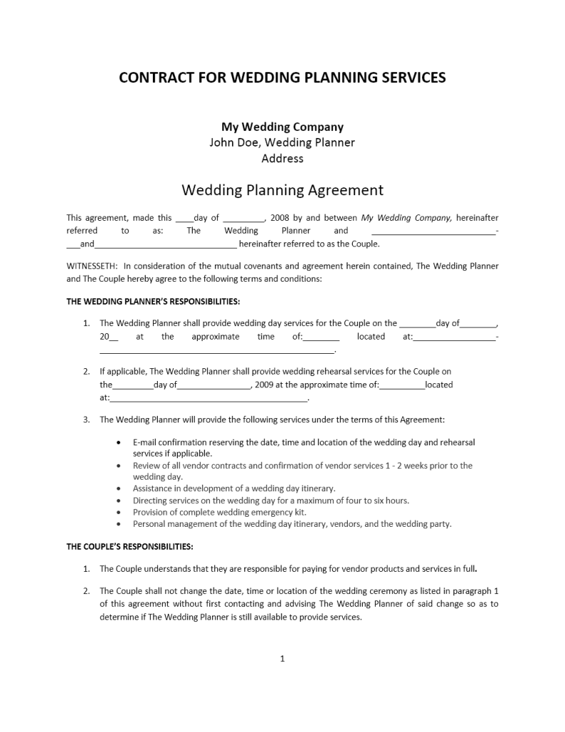 Wedding Planner Contract Template