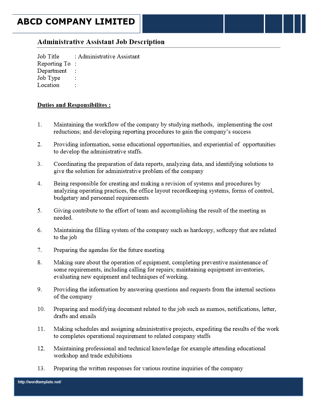Job Description - Administrative Assistant