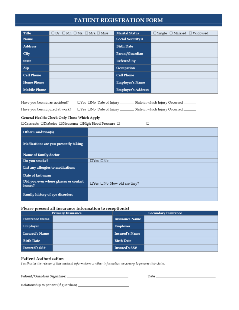 Patient Registration Form Template Word