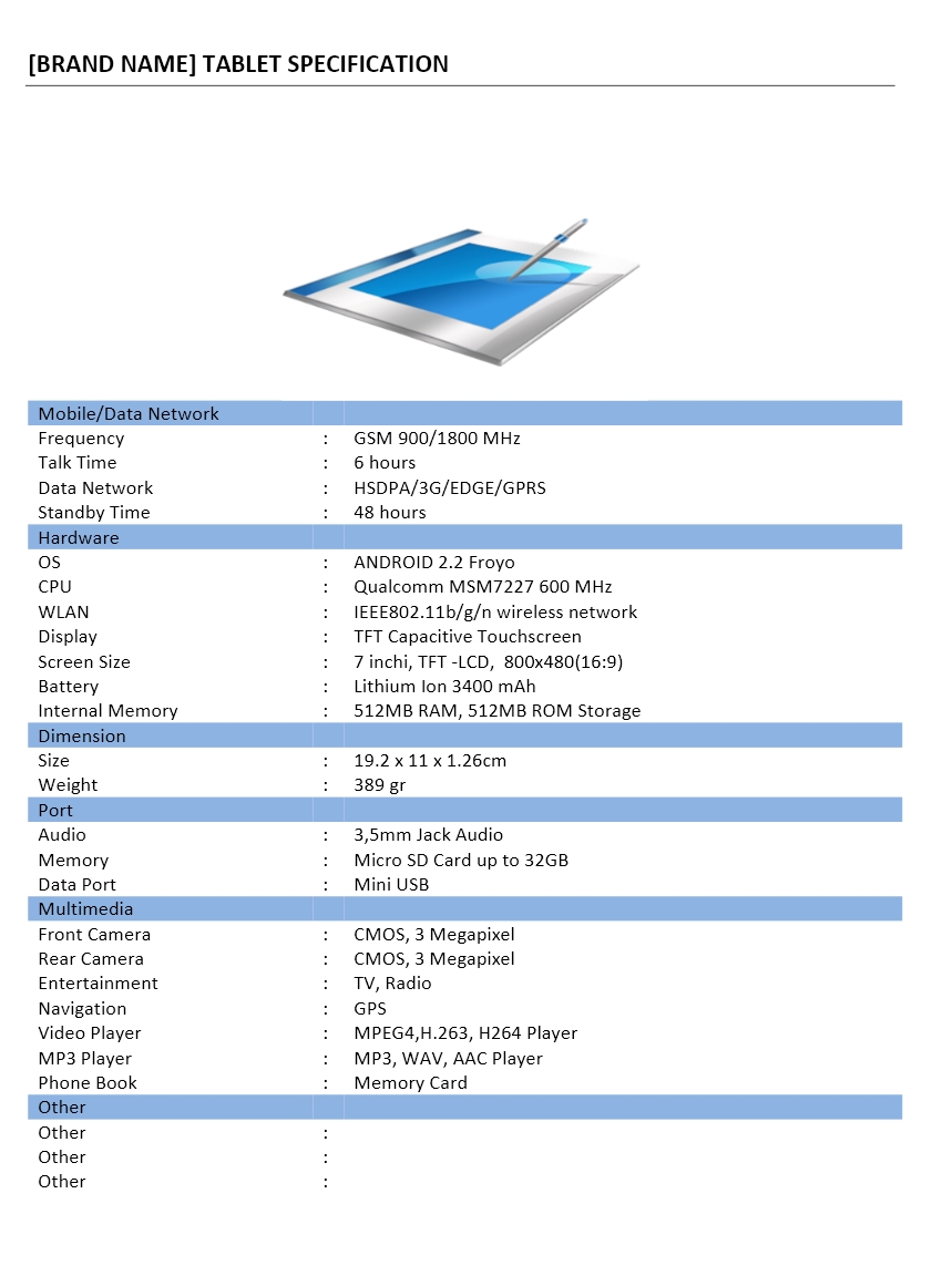 Gadget Specification Template