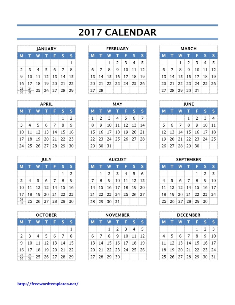 2017 Calendar Template for Word