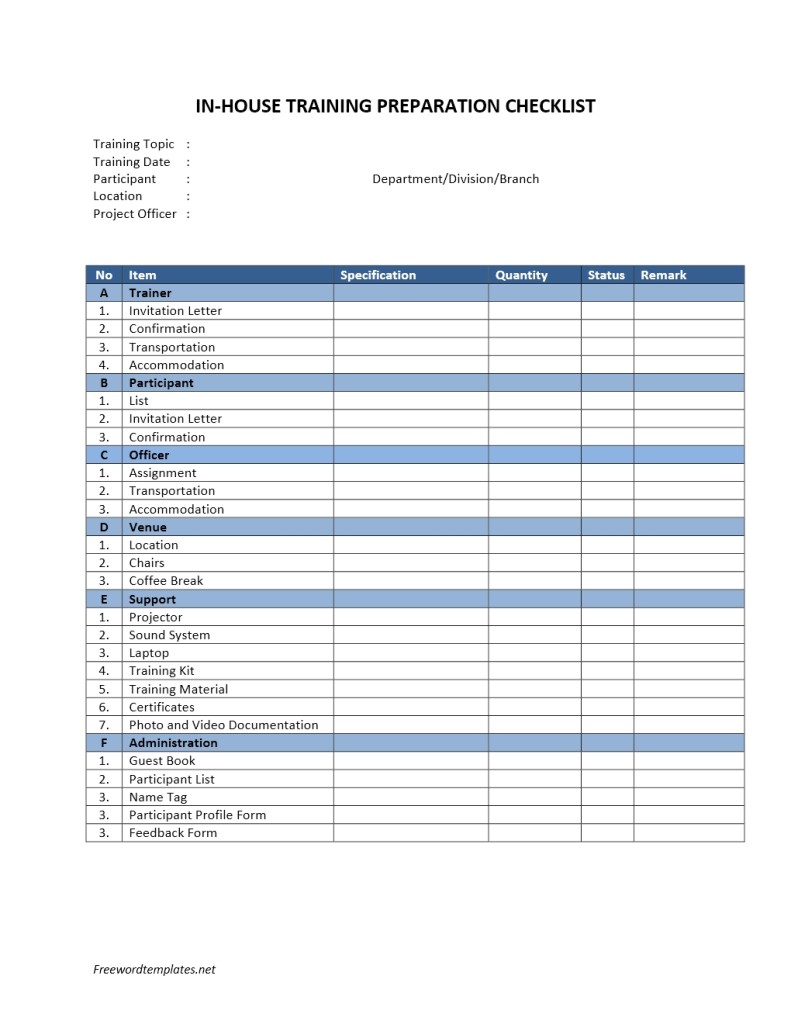 In-House Training Preparation Checklist Template