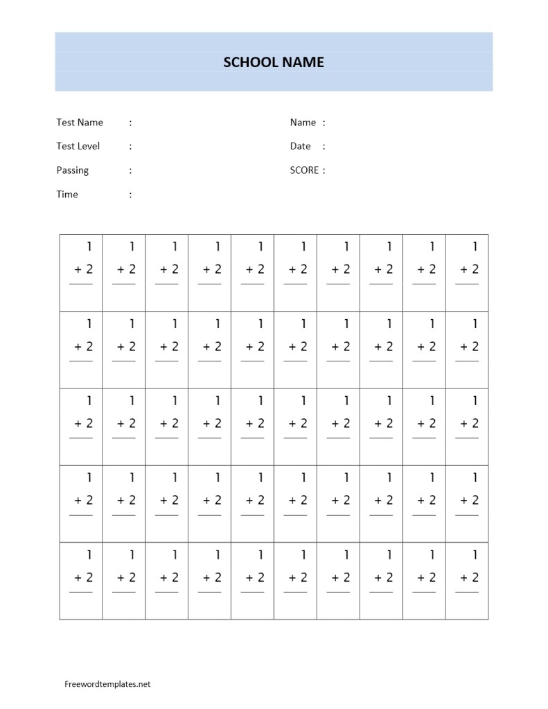 Math Quiz Sheet Template