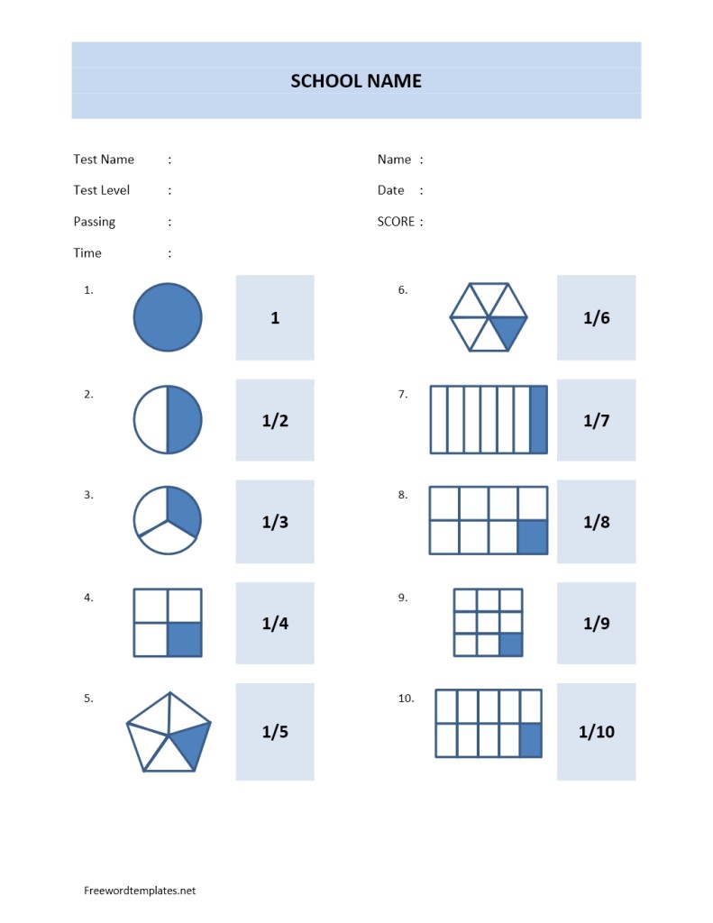 Math Quiz Sheet Template Model 4