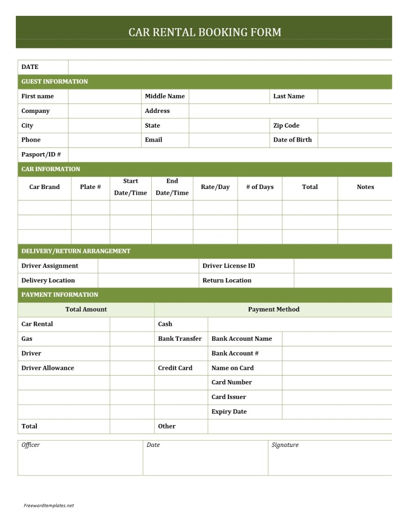 Car Rental Booking Form