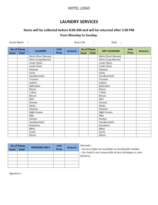 Hotel Room Attendant Daily Report