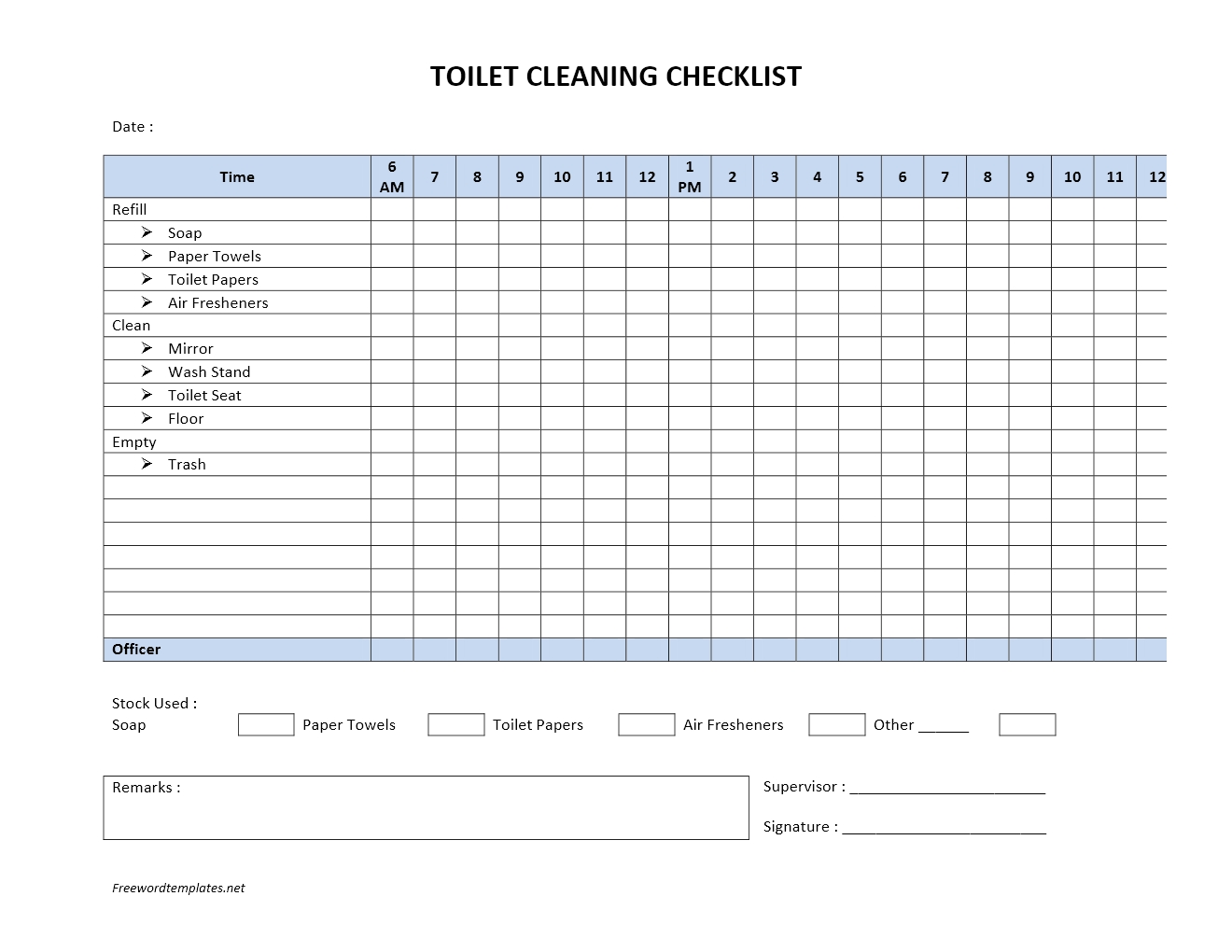 Toilet Cleaning Checklist Template