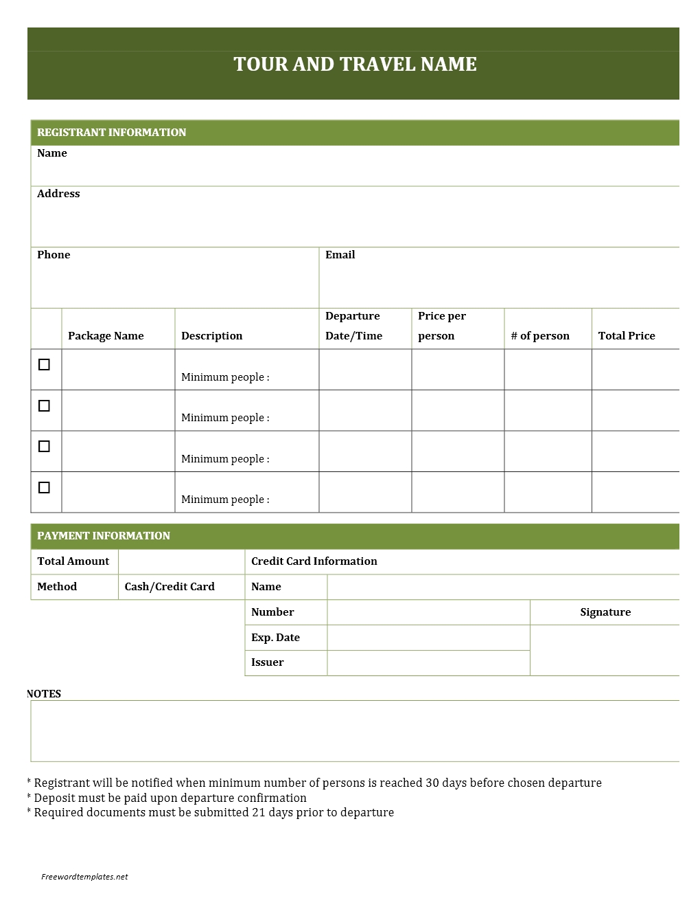 Tour and Travel Booking Form Template