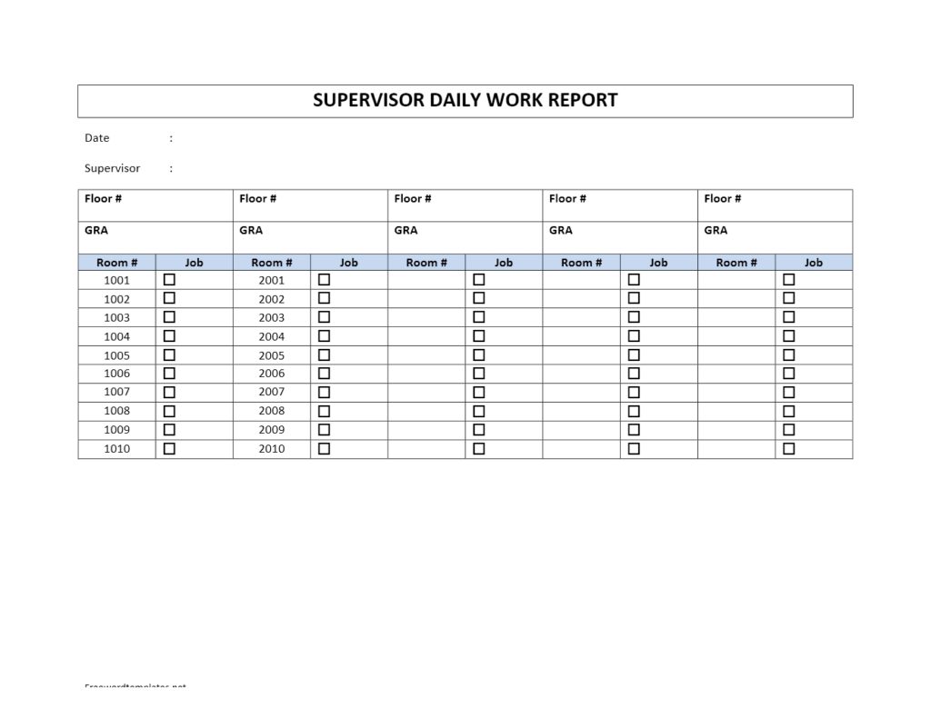 Hotel Housekeeping Supervisor Report Template