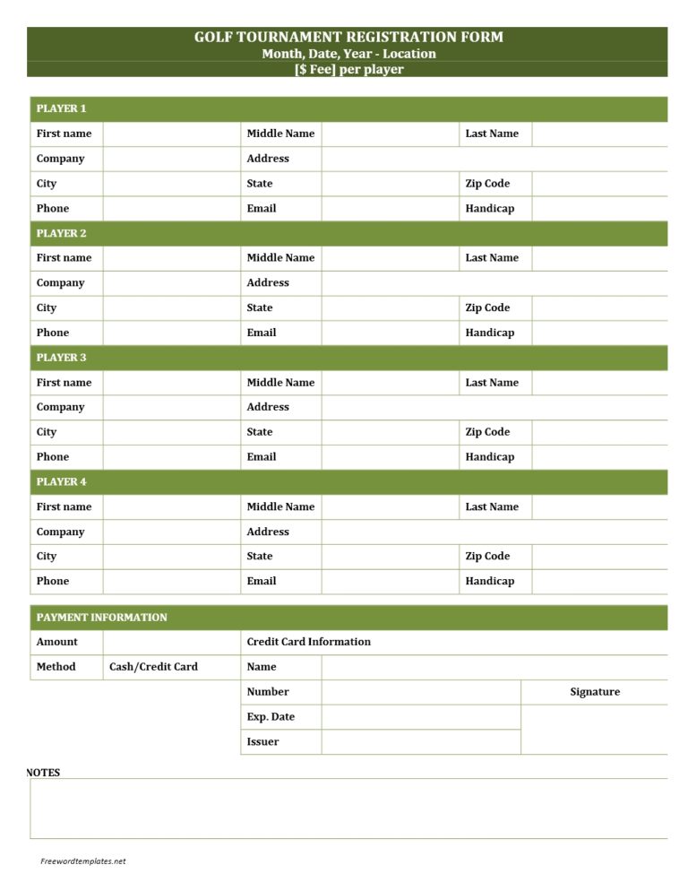 Golf Tournament Registration Form