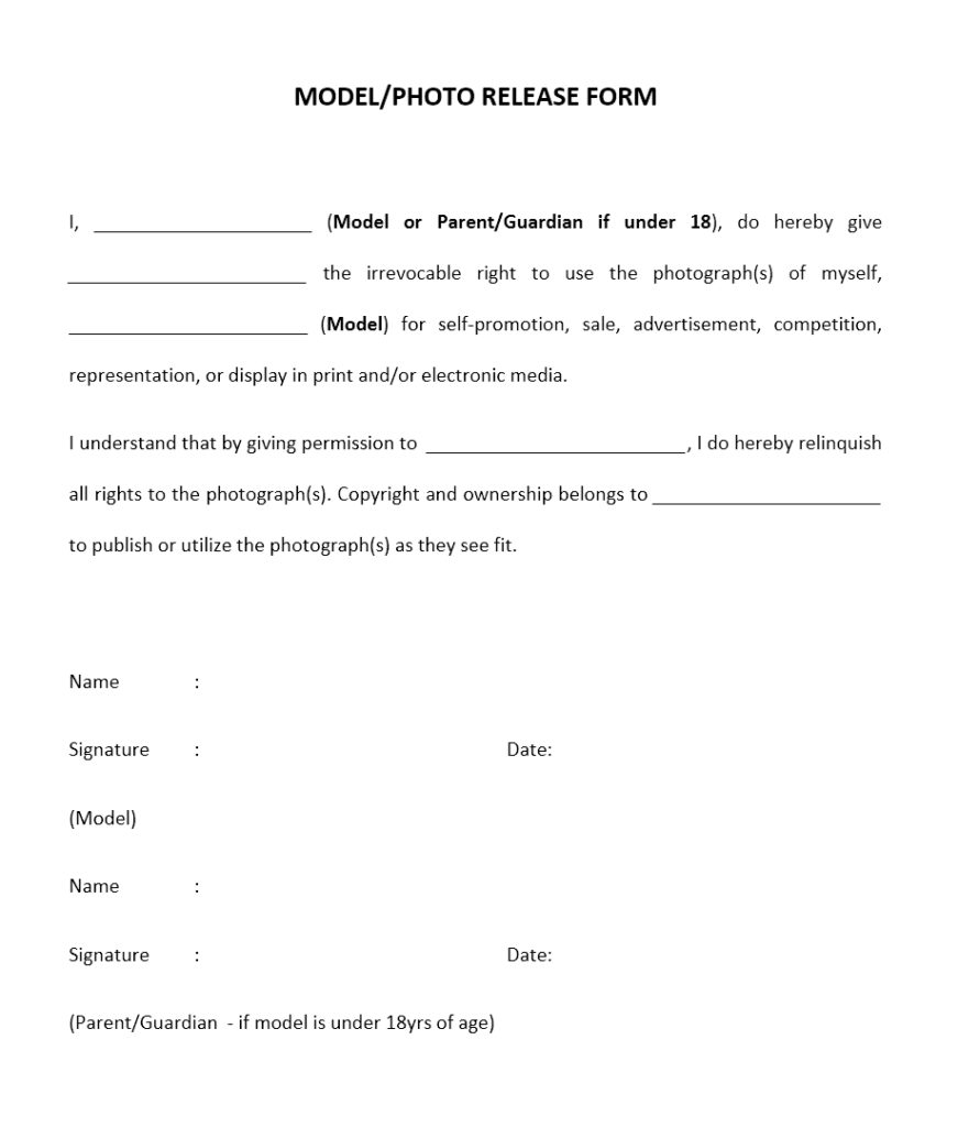 Model Release Form Word Template.