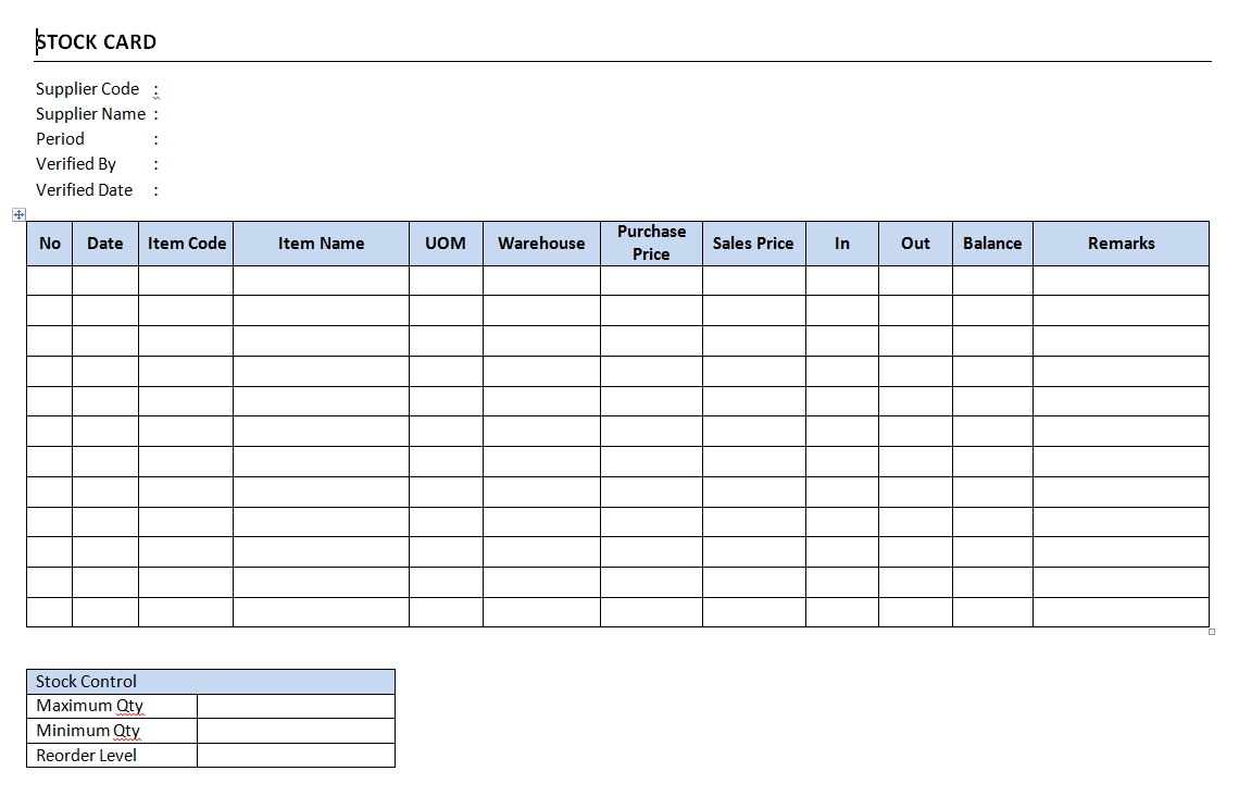Stock Card Form