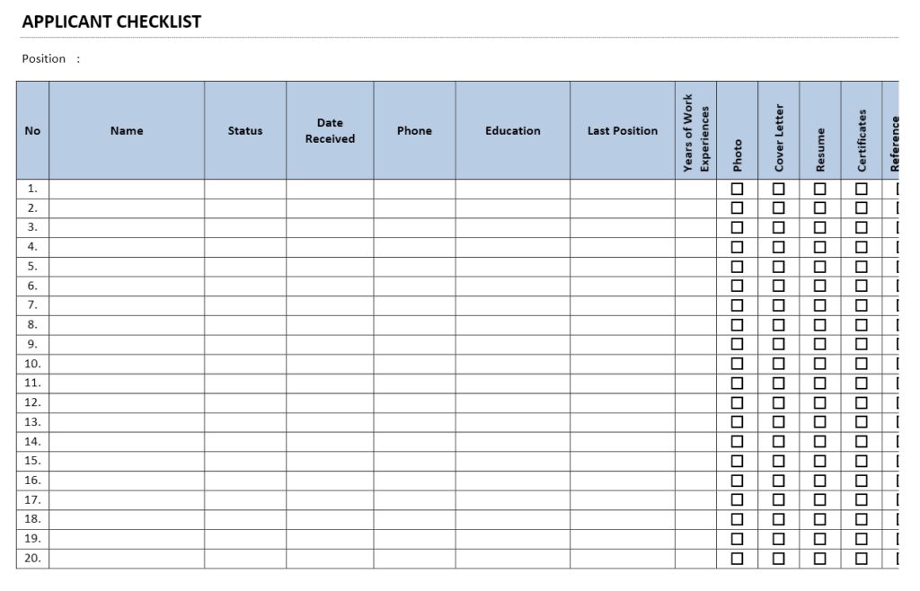 Applicant Checklist Template for Word