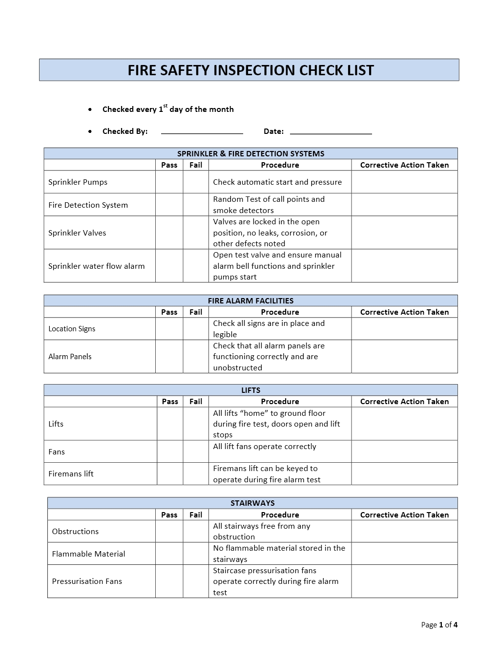 Osha Safety Inspection Checklist Template