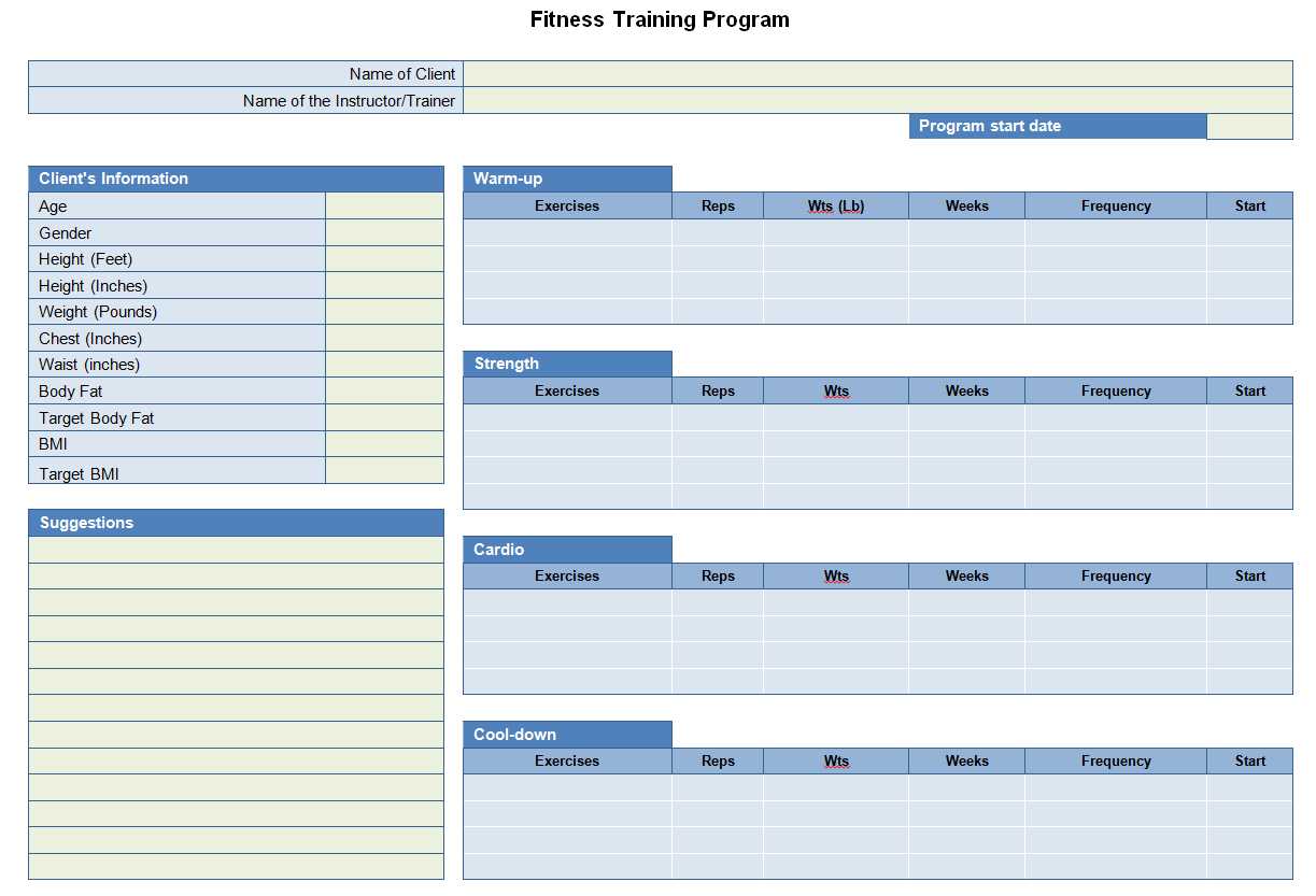 Fitness Training Program Sheet