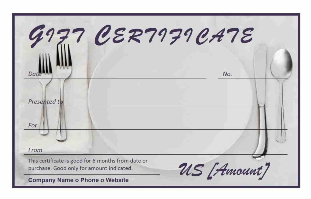 Restaurant Gift Certificate Template for Word