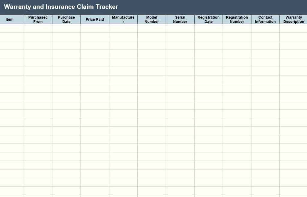 Warranty and Insurance Claim Tracker Template for Word