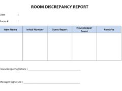 Hotel Room Discrepancy Report Template for Word