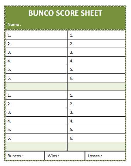 Bunco Score Sheet Template